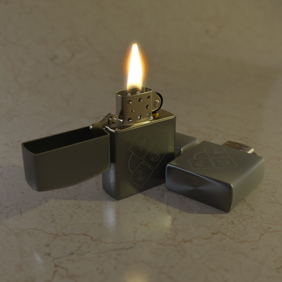 3D render of an engraved zippo lighter